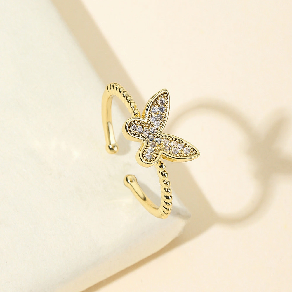 Wholesale Gold Butterfly Ring Gold Plated Zircon Open Ring