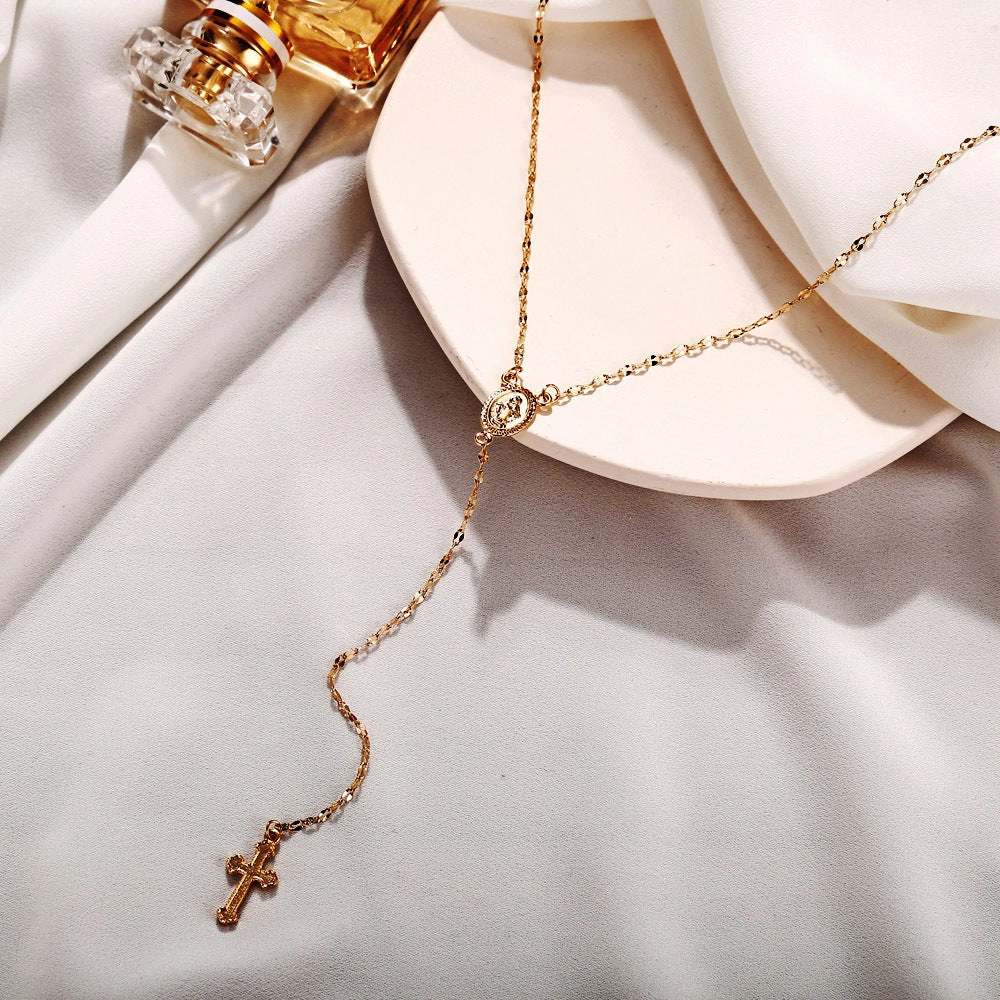 Wholesale Gold Cross Pendant Necklace Vintage Alloy Clavicle Chain