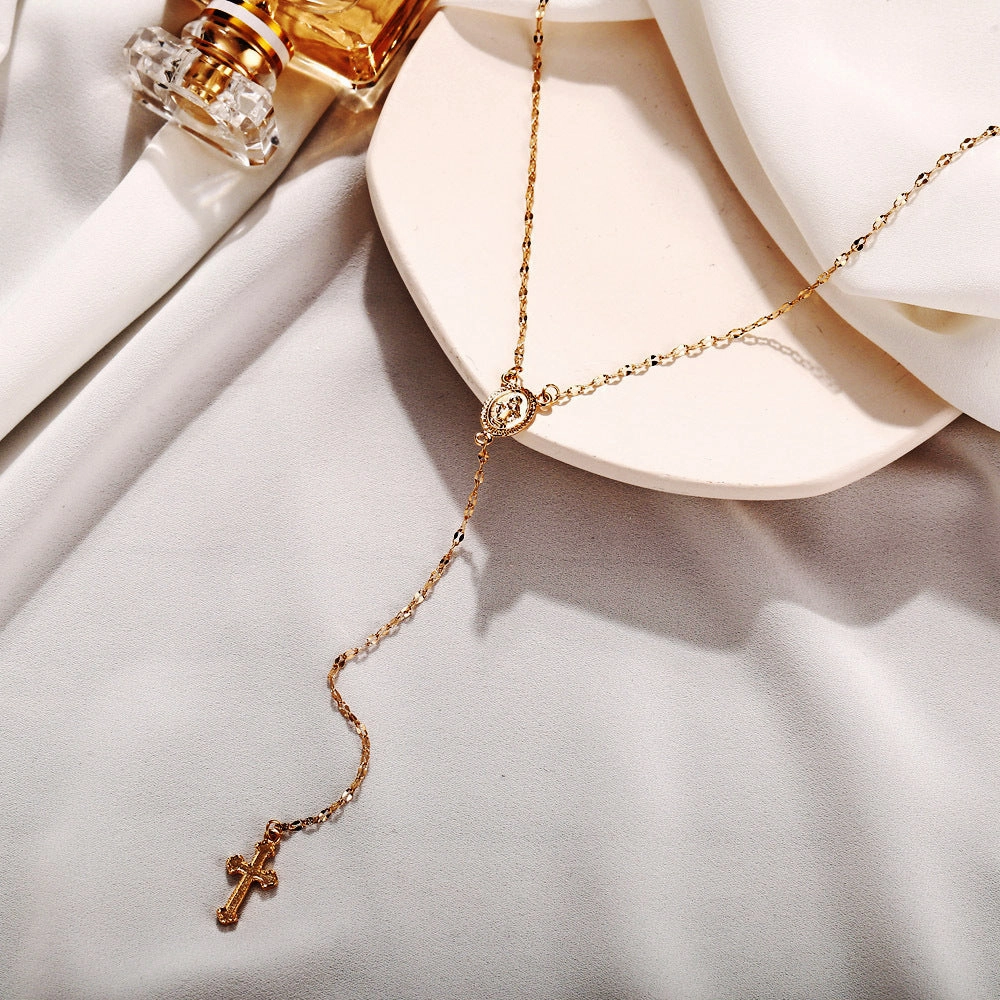 Wholesale Gold Cross Pendant Necklace Vintage Alloy Clavicle Chain