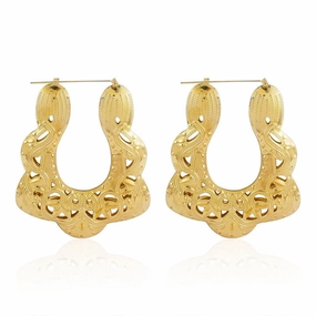 Wholesale Gold Hollow Pattern Trapezoid Metal Earrings