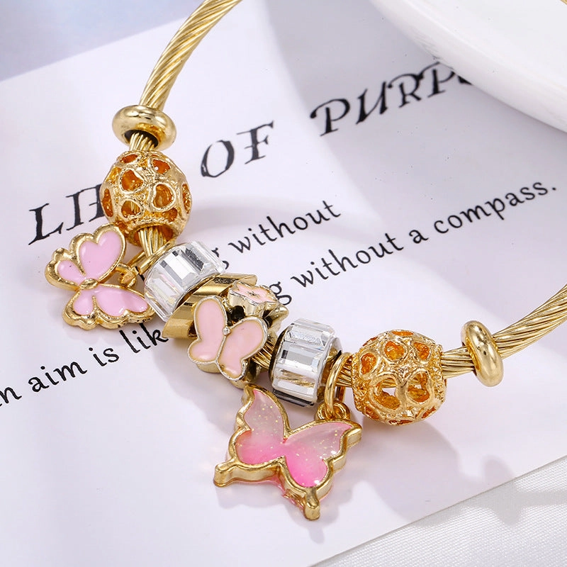 Wholesale Gold Pink Gradient Butterfly Opening Titanium Steel Bracelet