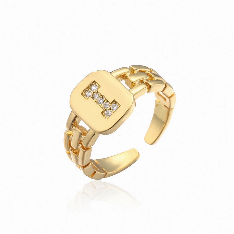 Wholesale Gold Plated 26 Letters Copper Adjustable Rings