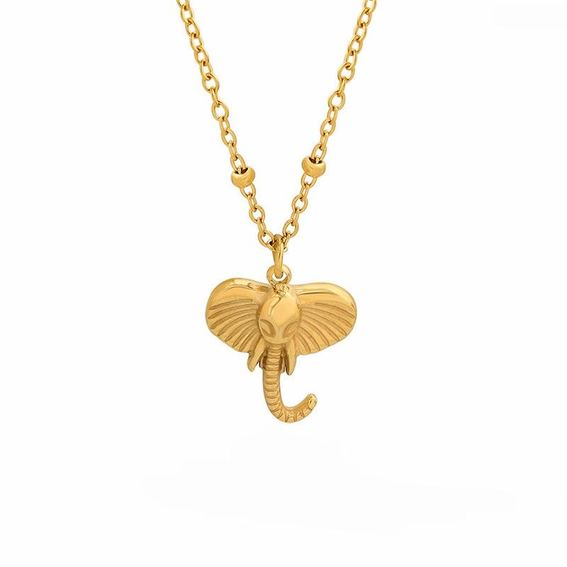 Wholesale Gold Plated 3D Elephant Pendant Titanium Steel Necklaces