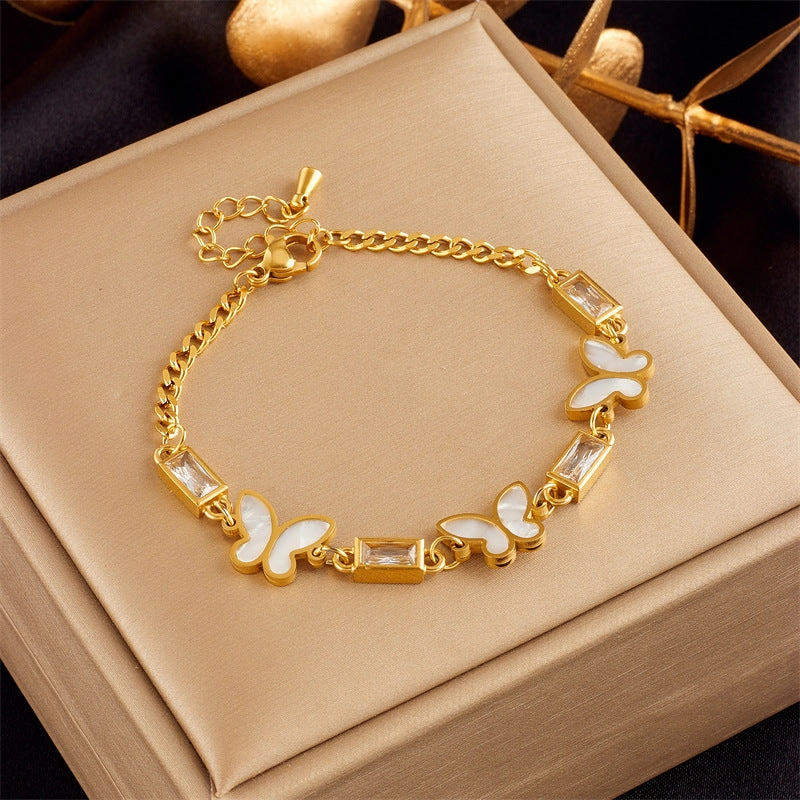 Wholesale Gold Plated Butterfly Pearl Flower Diamond Bracelet