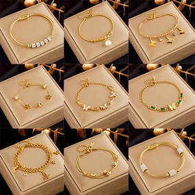 Wholesale Gold Plated Butterfly Pearl Flower Diamond Bracelet