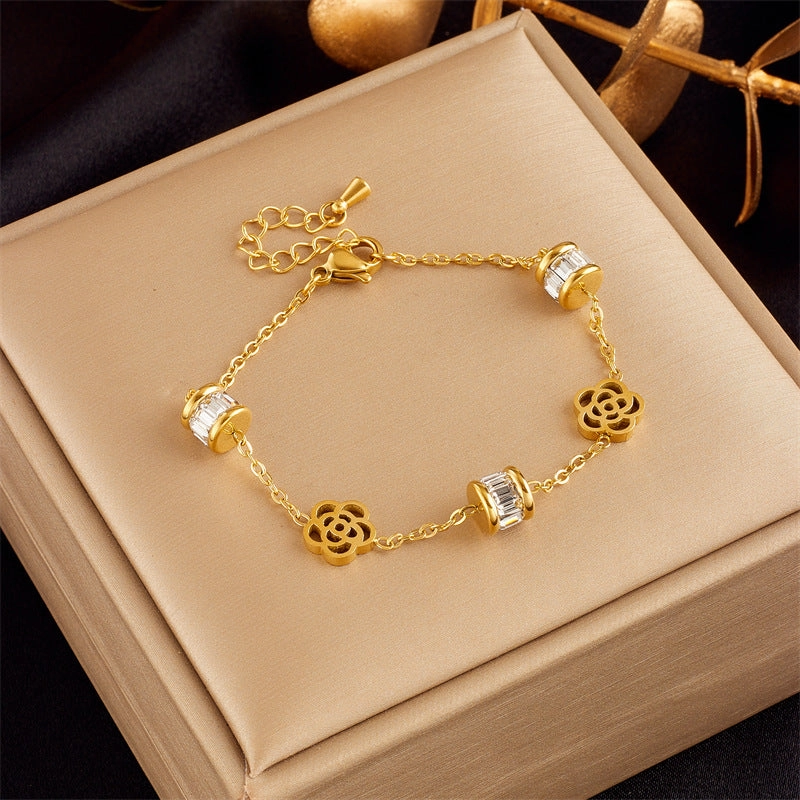 Wholesale Gold Plated Butterfly Pearl Flower Diamond Bracelet