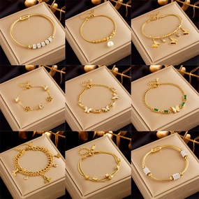 Wholesale Gold Plated Butterfly Pearl Flower Diamond Bracelet