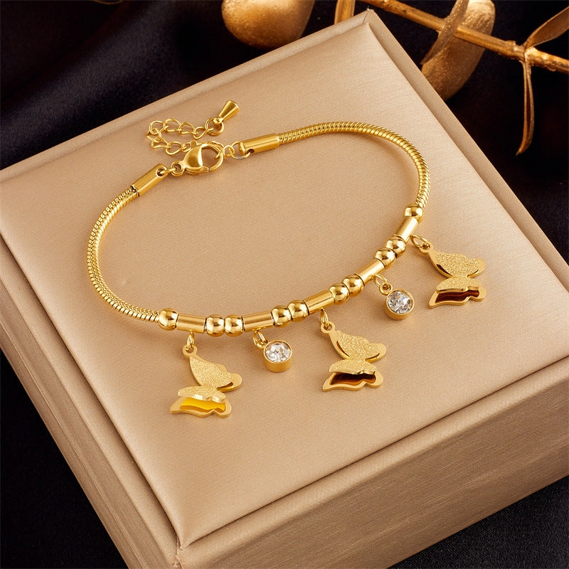 Wholesale Gold Plated Butterfly Pearl Flower Diamond Bracelet
