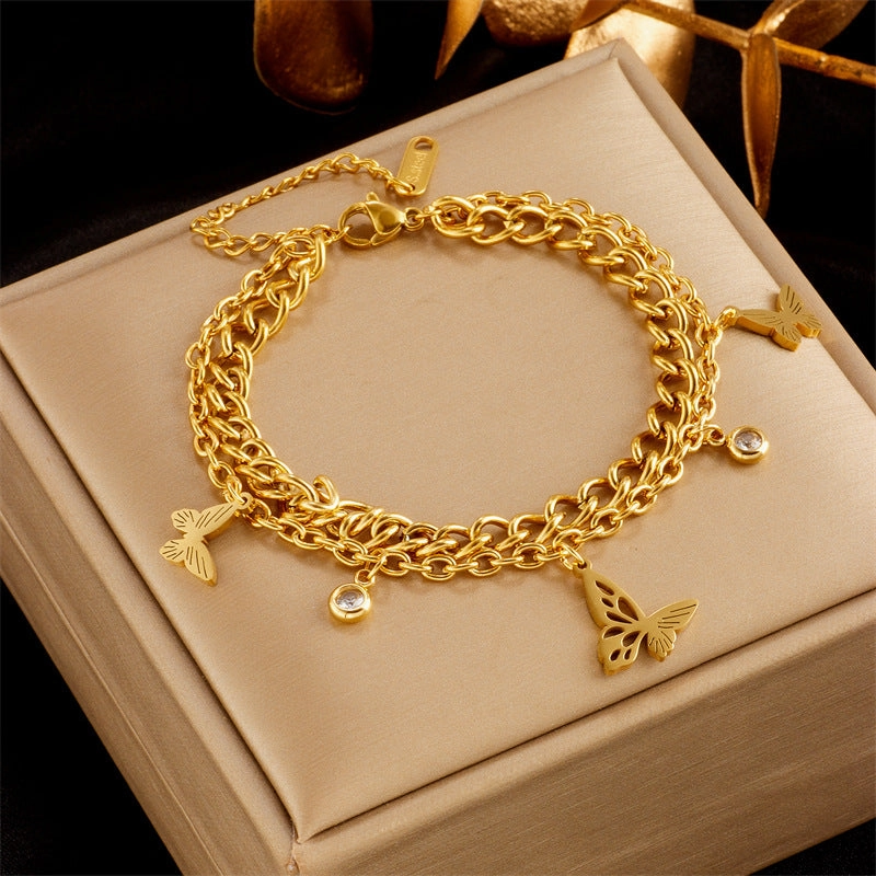 Wholesale Gold Plated Butterfly Pearl Flower Diamond Bracelet