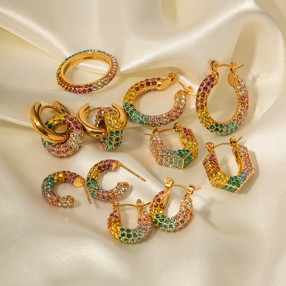 Wholesale Gold-plated Colorful Full Diamond Earrings Stainless Steel Earrings