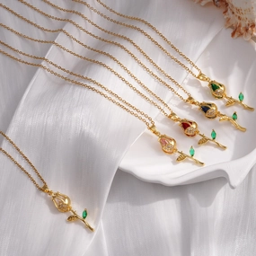 Wholesale Gold-plated copper cat's eye tulip necklace