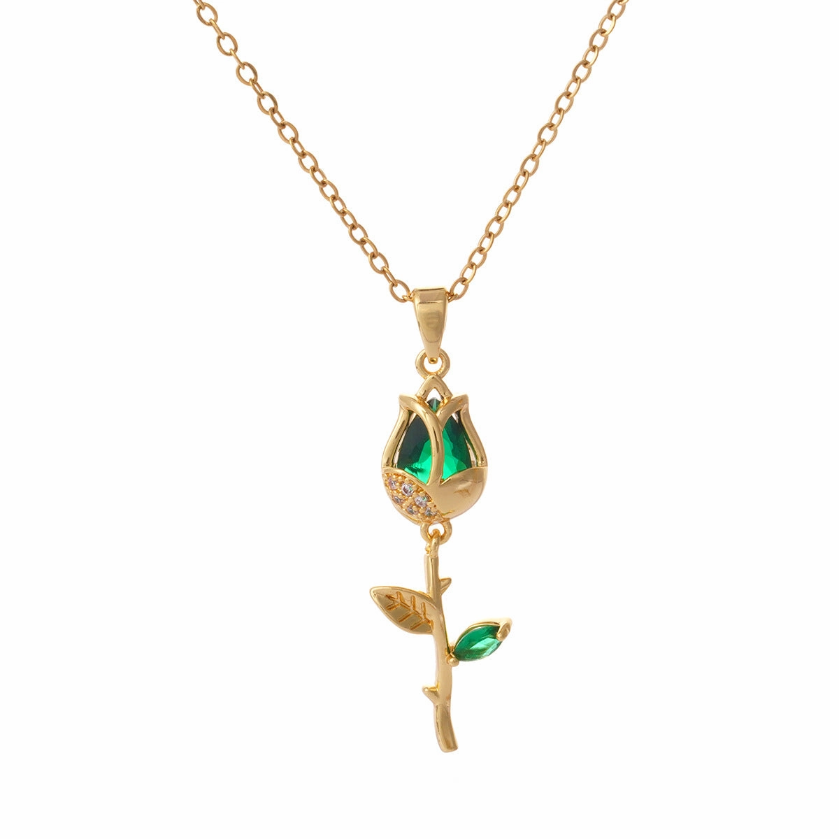 Wholesale Gold-plated copper cat's eye tulip necklace