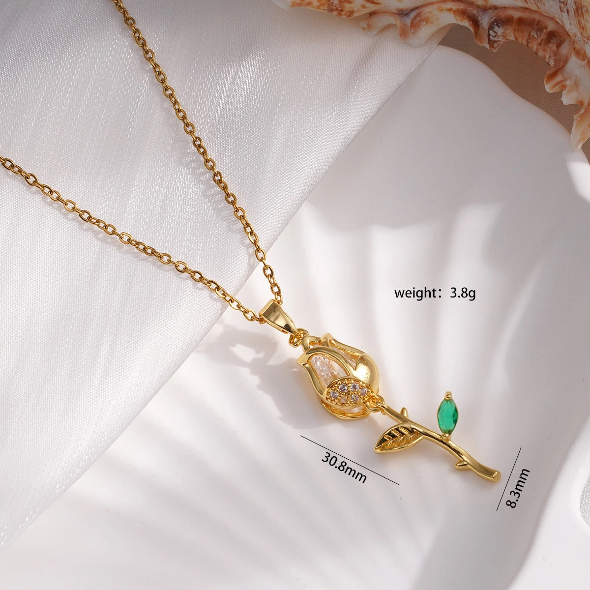 Wholesale Gold-plated copper cat's eye tulip necklace