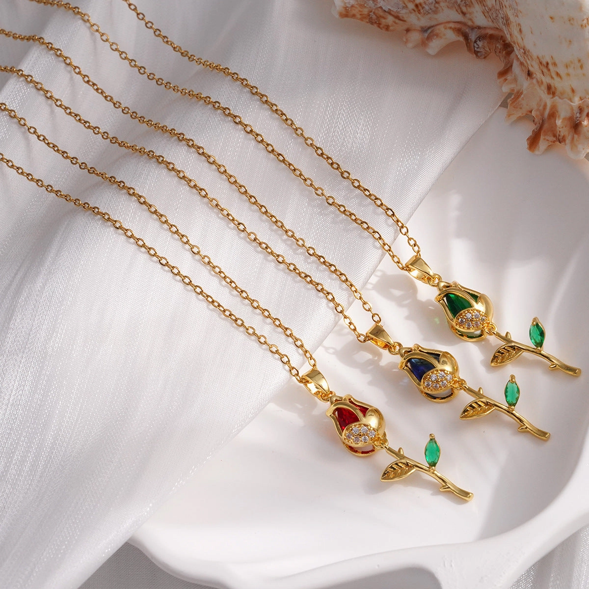 Wholesale Gold-plated copper cat's eye tulip necklace