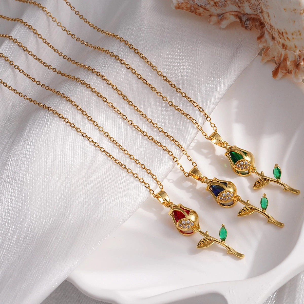 Wholesale Gold-plated copper cat's eye tulip necklace