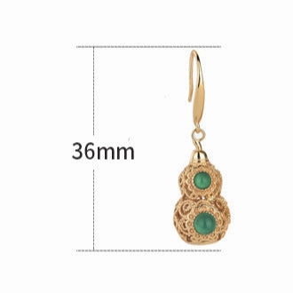 Wholesale gold plated craft hollow gourd chalcedony design retro earrings