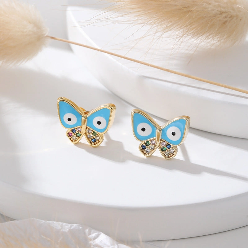Wholesale Gold Plated Devil Eye Butterfly Copper Ear Studs