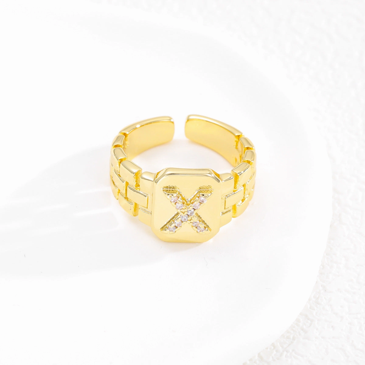 Wholesale Gold plated letter series open ring
