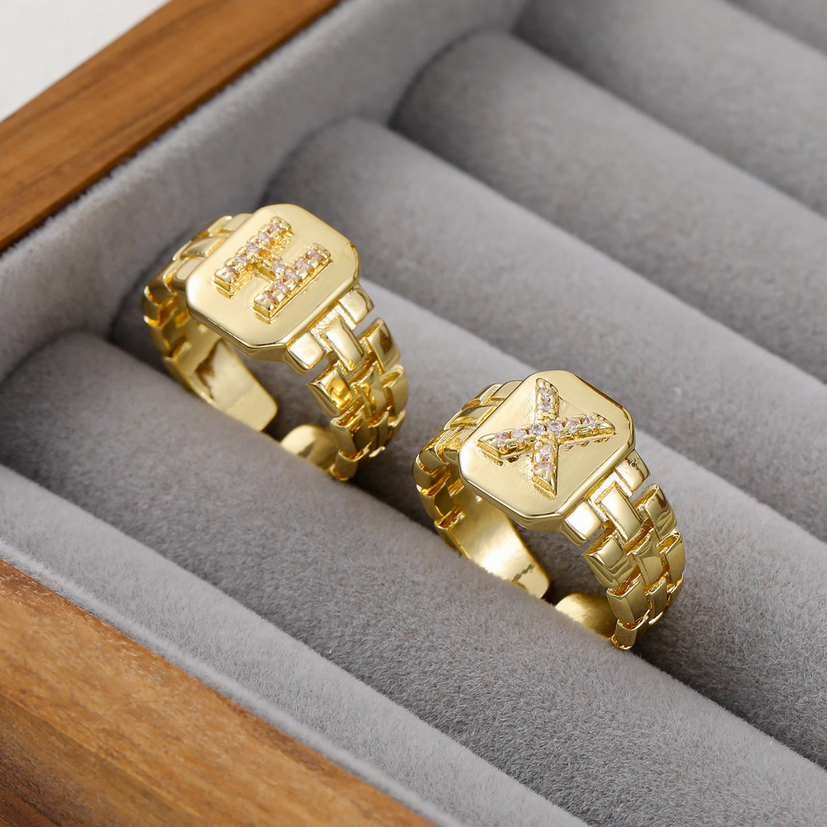 Wholesale Gold plated letter series open ring