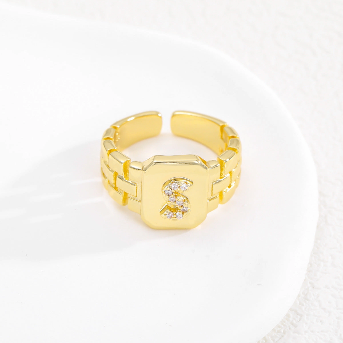 Wholesale Gold plated letter series open ring