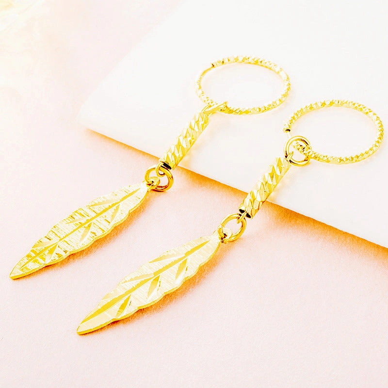 Wholesale Gold-plated long gold leaf tassel earrings