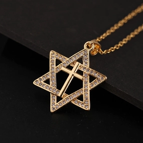 Wholesale Gold-plated micro-paved zircon star pendant cross necklace