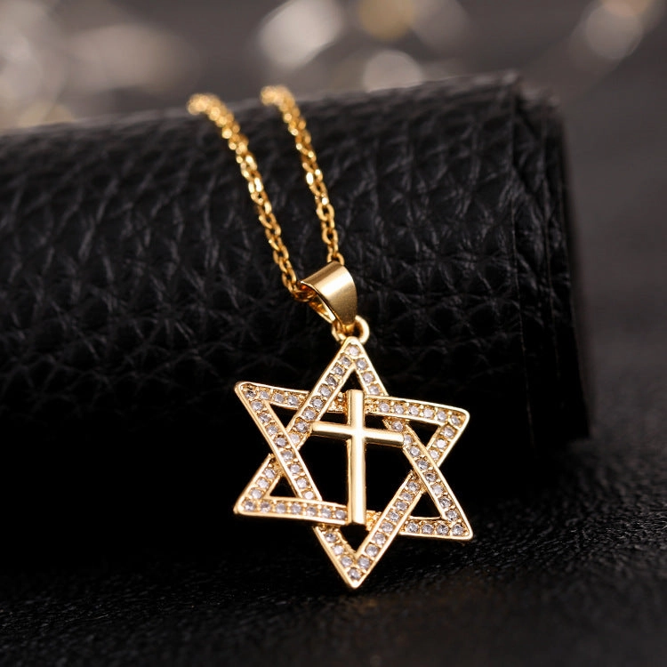 Wholesale Gold-plated micro-paved zircon star pendant cross necklace