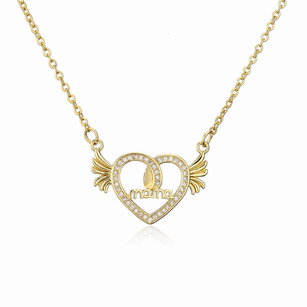 Wholesale Gold Plated Mother's Day Heart Wings Alloy Necklaces