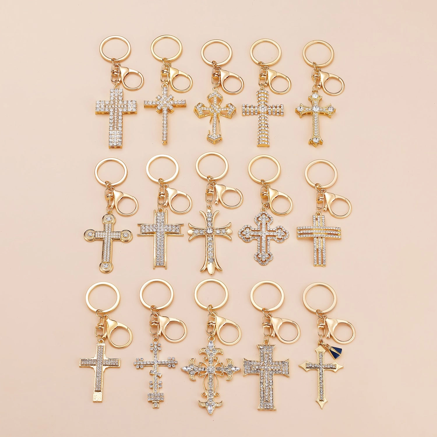 Wholesale Gold-plated rhinestone cross keychain