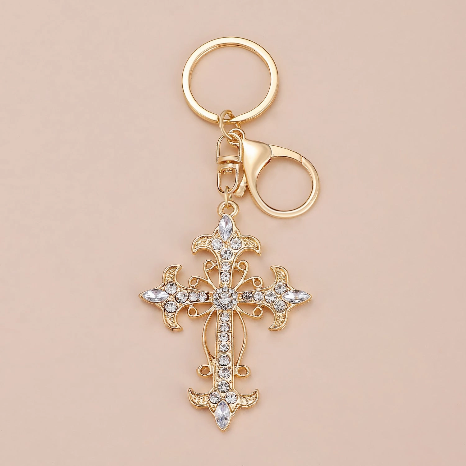 Wholesale Gold-plated rhinestone cross keychain