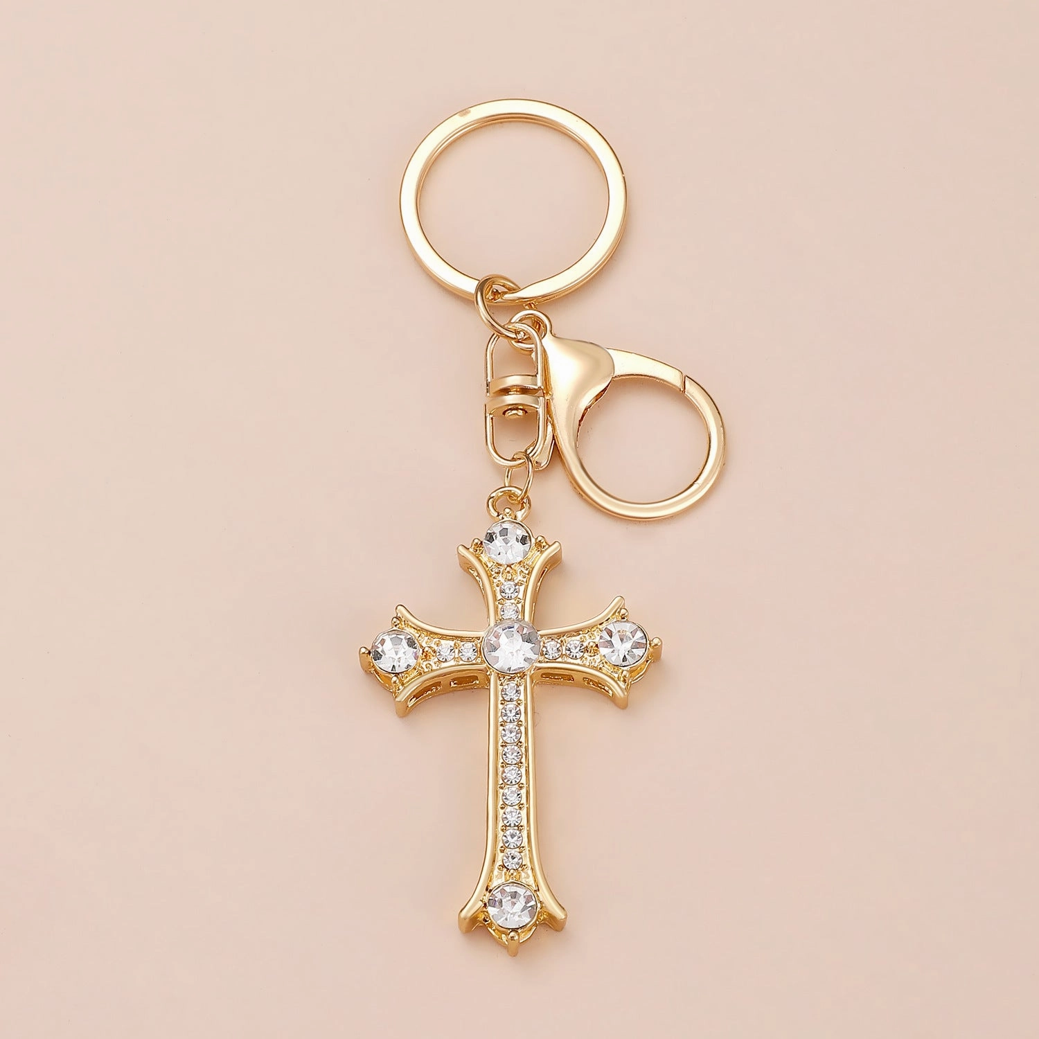Wholesale Gold-plated rhinestone cross keychain