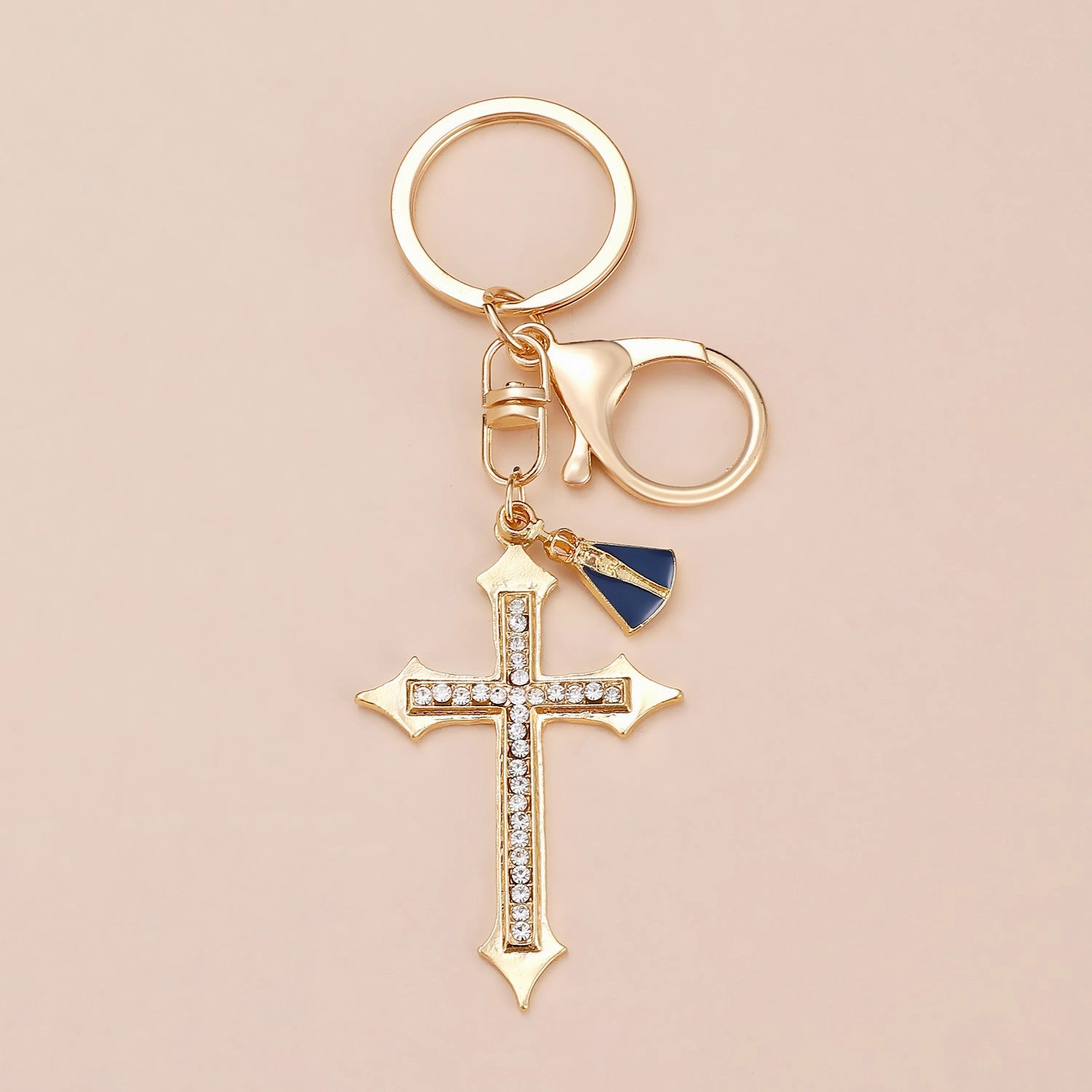 Wholesale Gold-plated rhinestone cross keychain