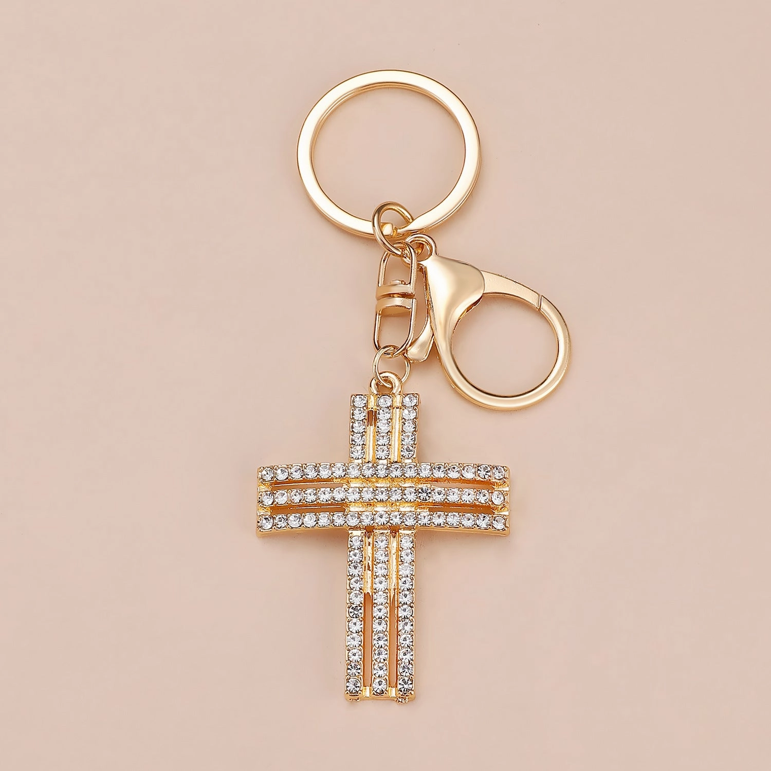 Wholesale Gold-plated rhinestone cross keychain