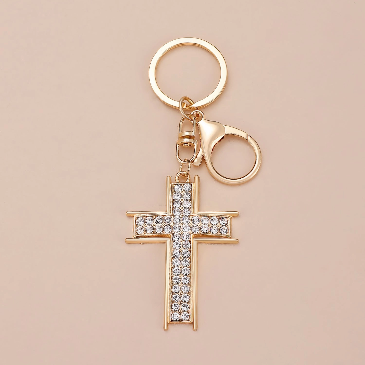 Wholesale Gold-plated rhinestone cross keychain