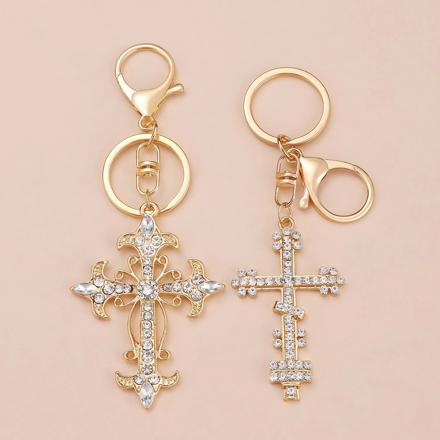 Wholesale Gold-plated rhinestone cross keychain