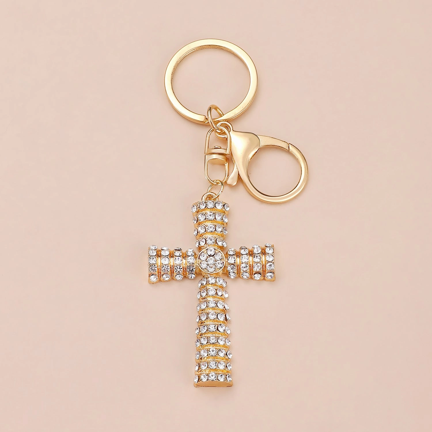 Wholesale Gold-plated rhinestone cross keychain