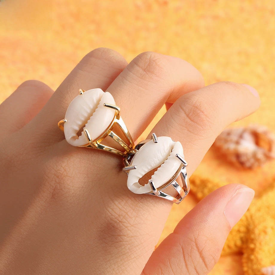 Wholesale Gold-plated silver natural conch shell open ring