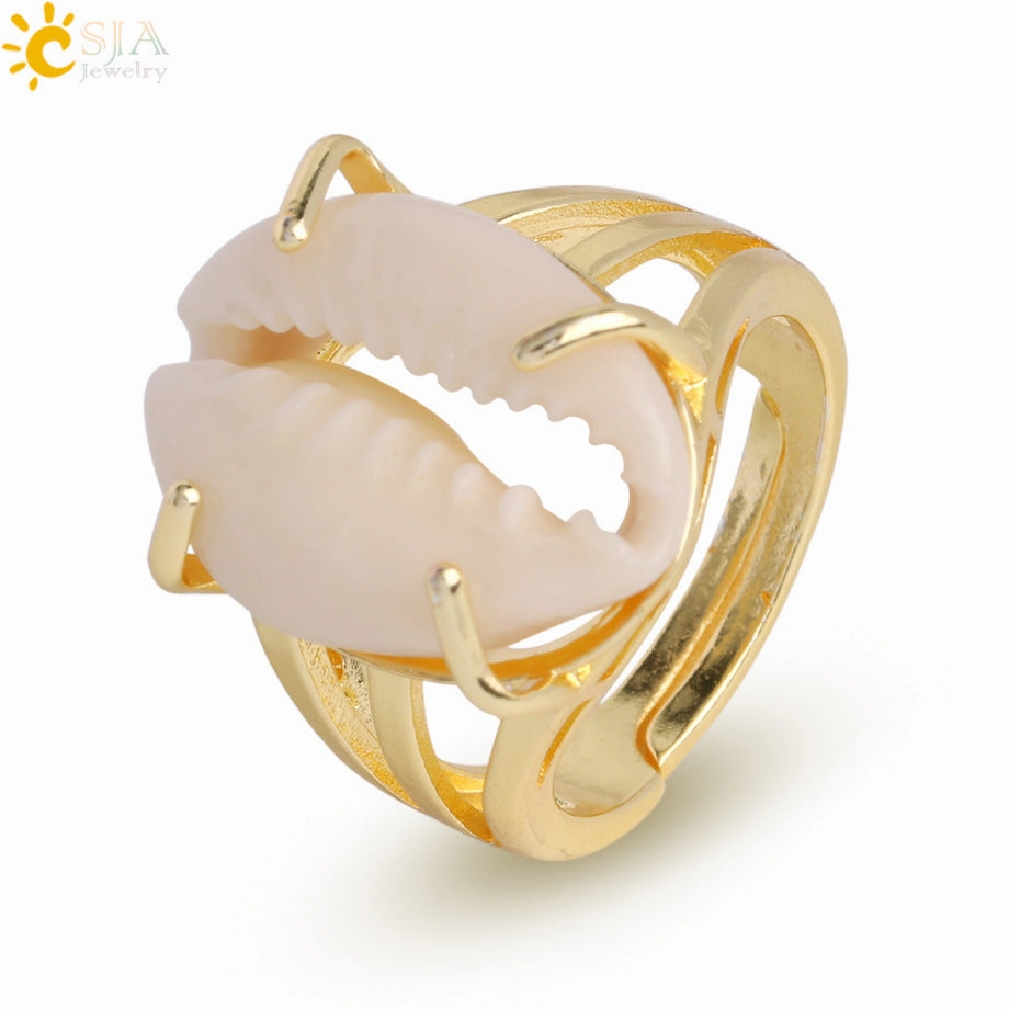 Wholesale Gold-plated silver natural conch shell open ring