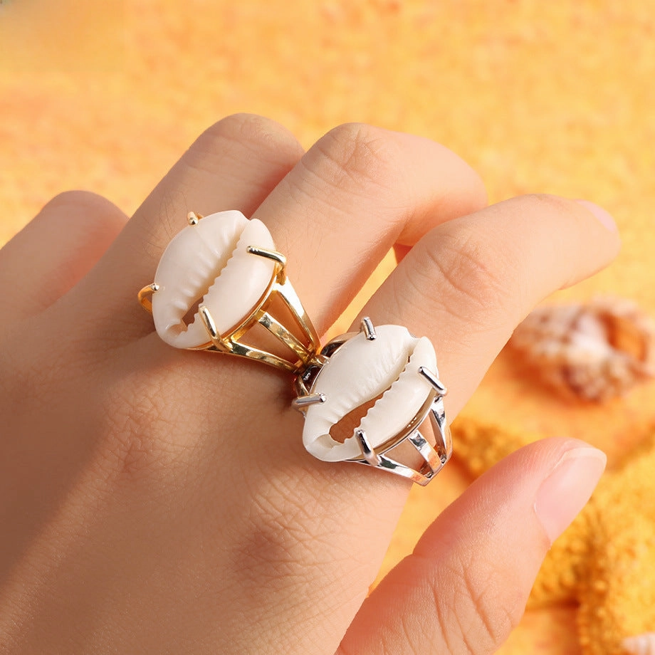 Wholesale Gold-plated silver natural conch shell open ring