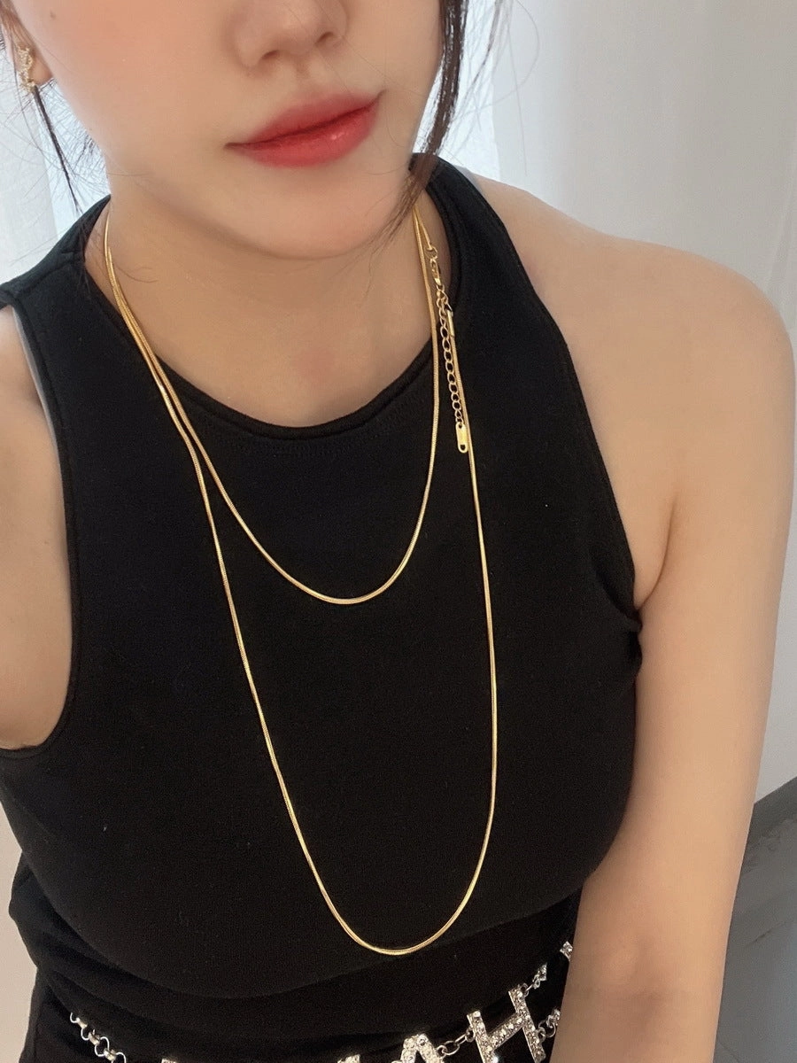 Wholesale Gold-plated square snake bone chain titanium steel necklace