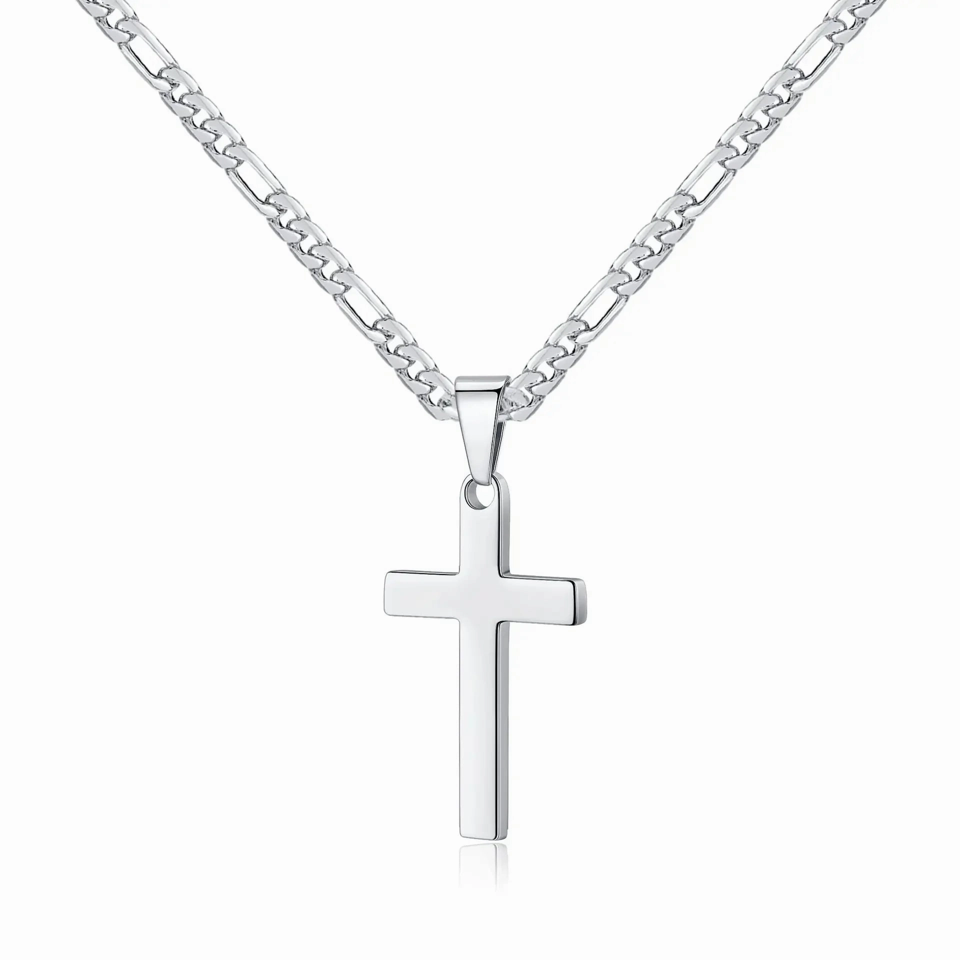Wholesale Gold Plated Stainless Steel Cross Necklace Men's Figaro Chain