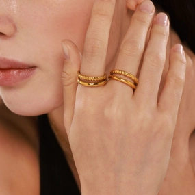 Wholesale Gold-plated twisted double-layer open stainless steel ring