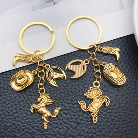 Wholesale Gold-plated Western Cowboy Hat Boots Horse Keychain