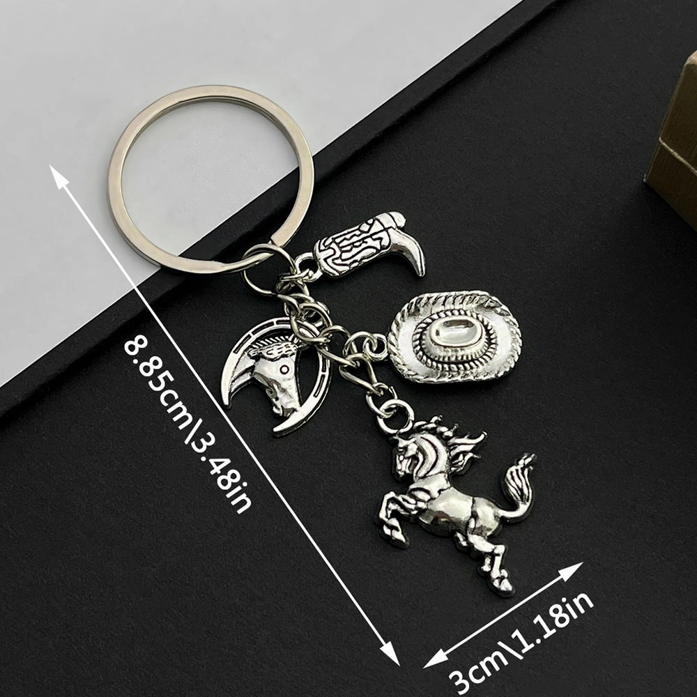 Wholesale Gold-plated Western Cowboy Hat Boots Horse Keychain