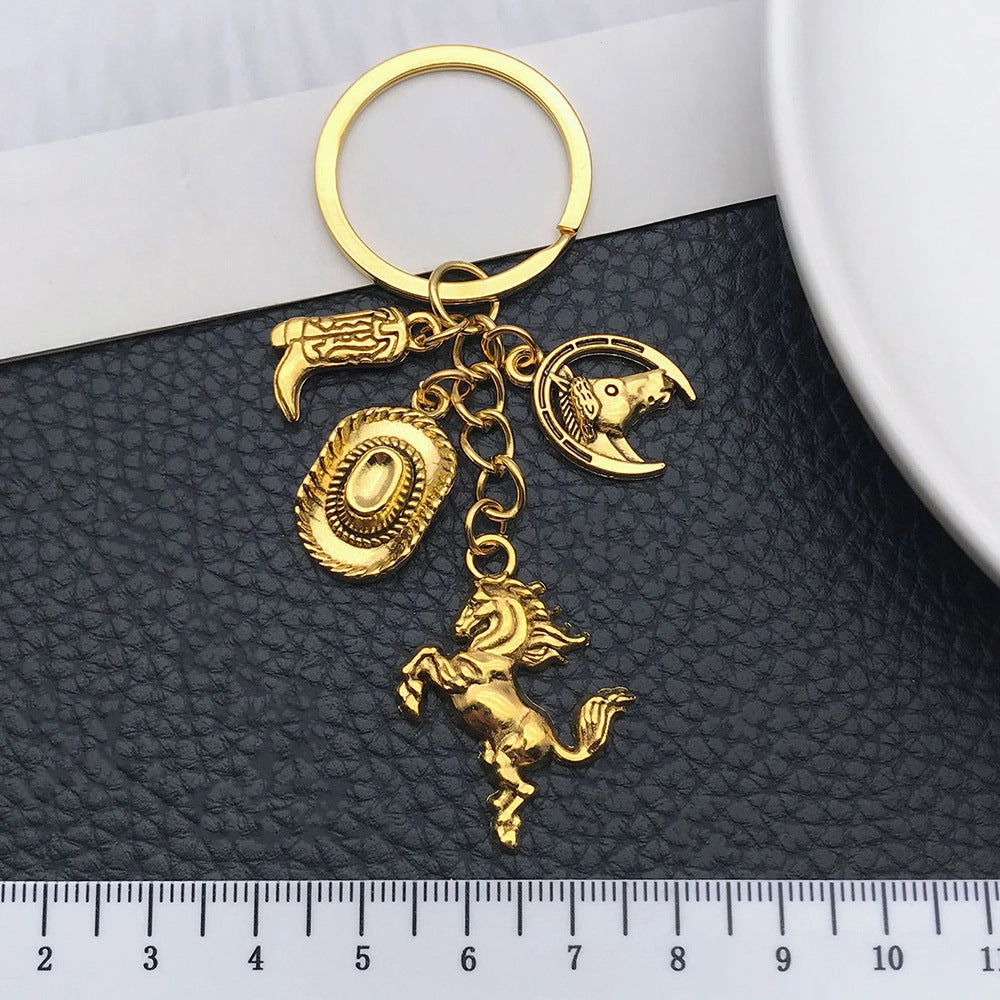 Wholesale Gold-plated Western Cowboy Hat Boots Horse Keychain