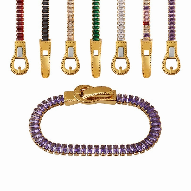 Wholesale gold-plated zircon double-sided iron buckle design titanium steel four-corner buckle bracelet