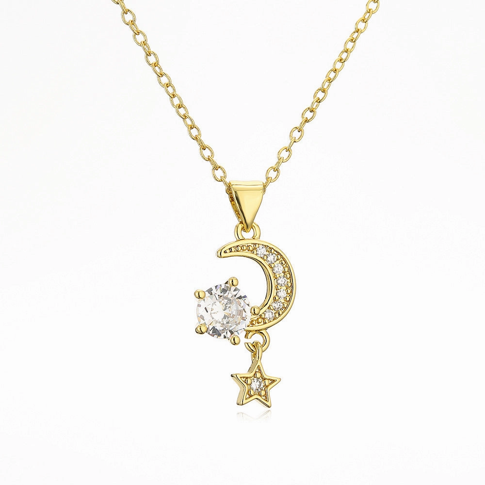 Wholesale Gold Plated Zircon Sun Moon Star Copper Necklaces