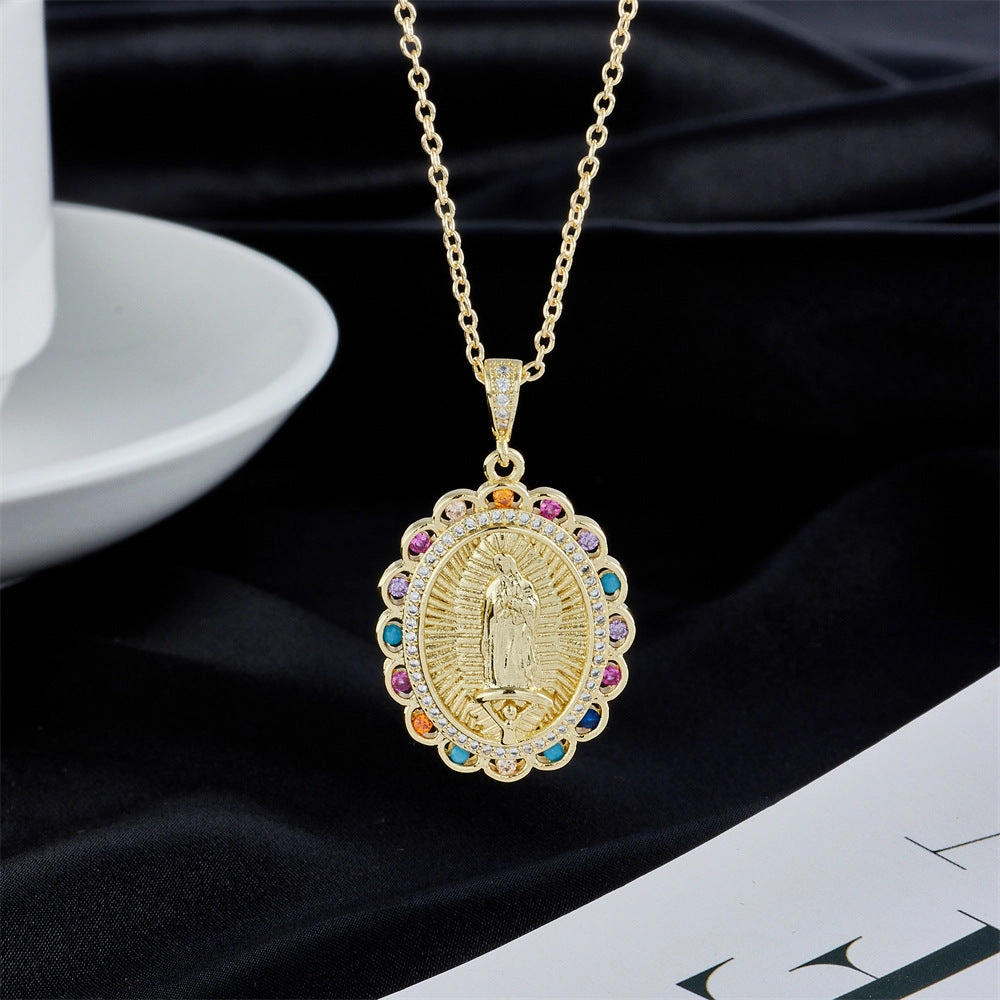 Wholesale Gold Plated Zircon Virgin Mary Alloy Necklaces