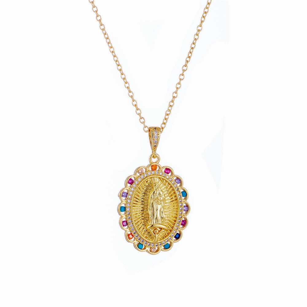 Wholesale Gold Plated Zircon Virgin Mary Alloy Necklaces