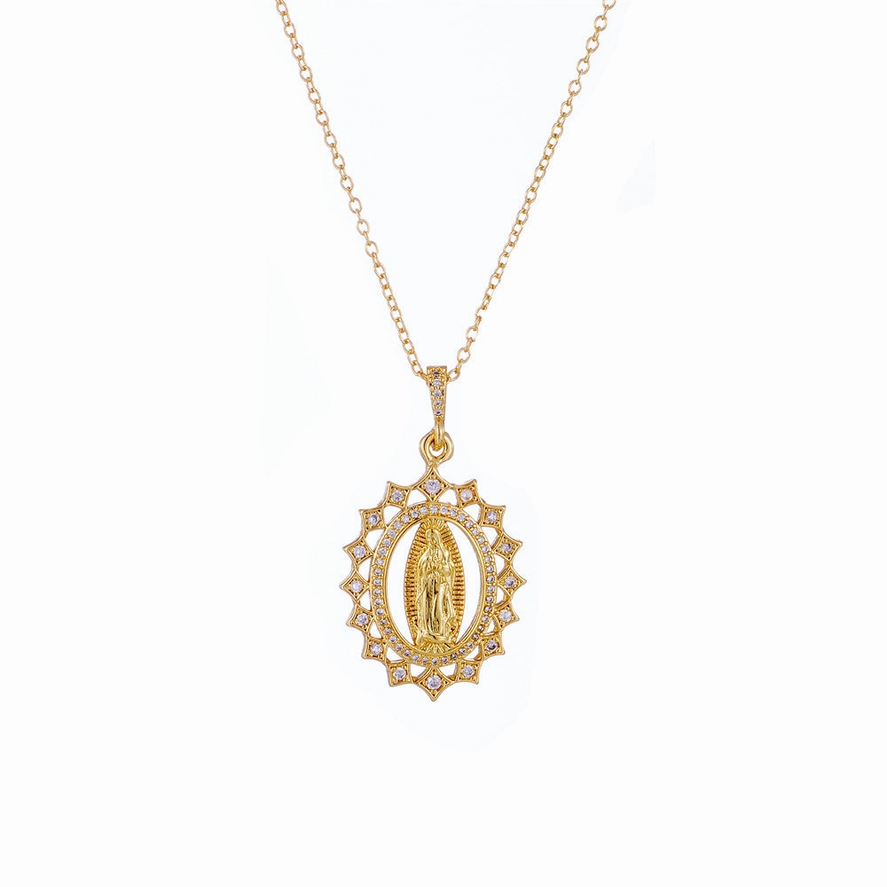 Wholesale Gold Plated Zircon Virgin Mary Alloy Necklaces